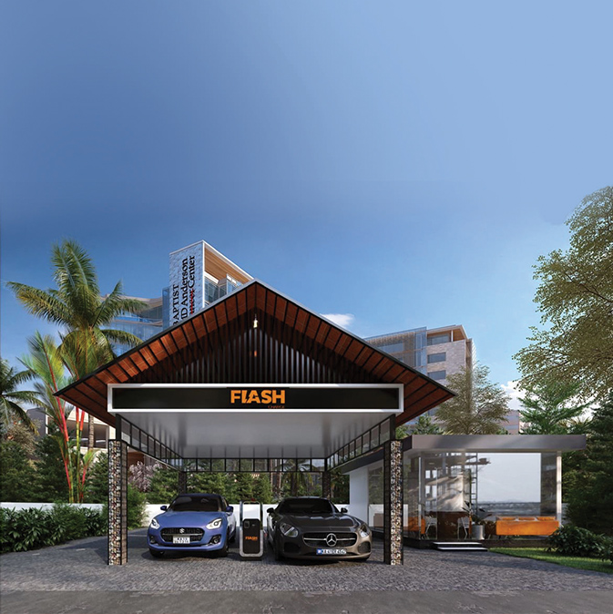 Flash Charge urban charging station with contemporary architecture